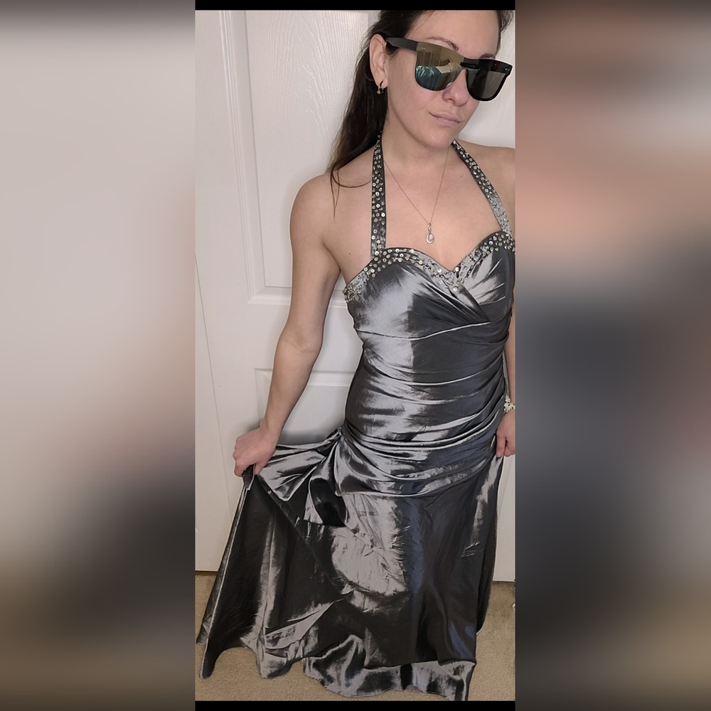 Metallic gray prom dress